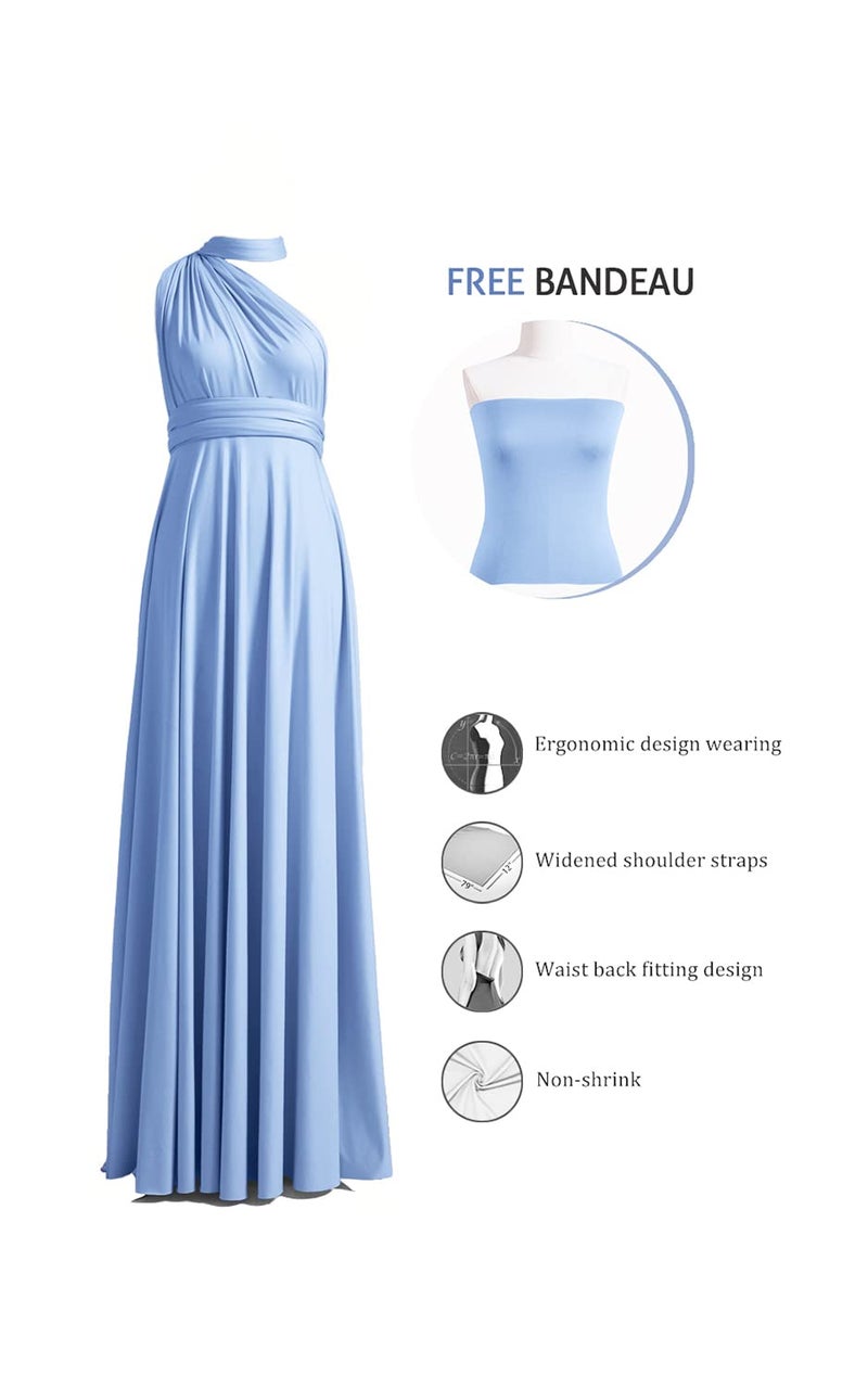 72styles Women's Bridesmaid Dresses Long Convertible Infinity Wrap One Shoulder Weeding Evening Gown Party Maxi Dress Dusty Blue - Image 2